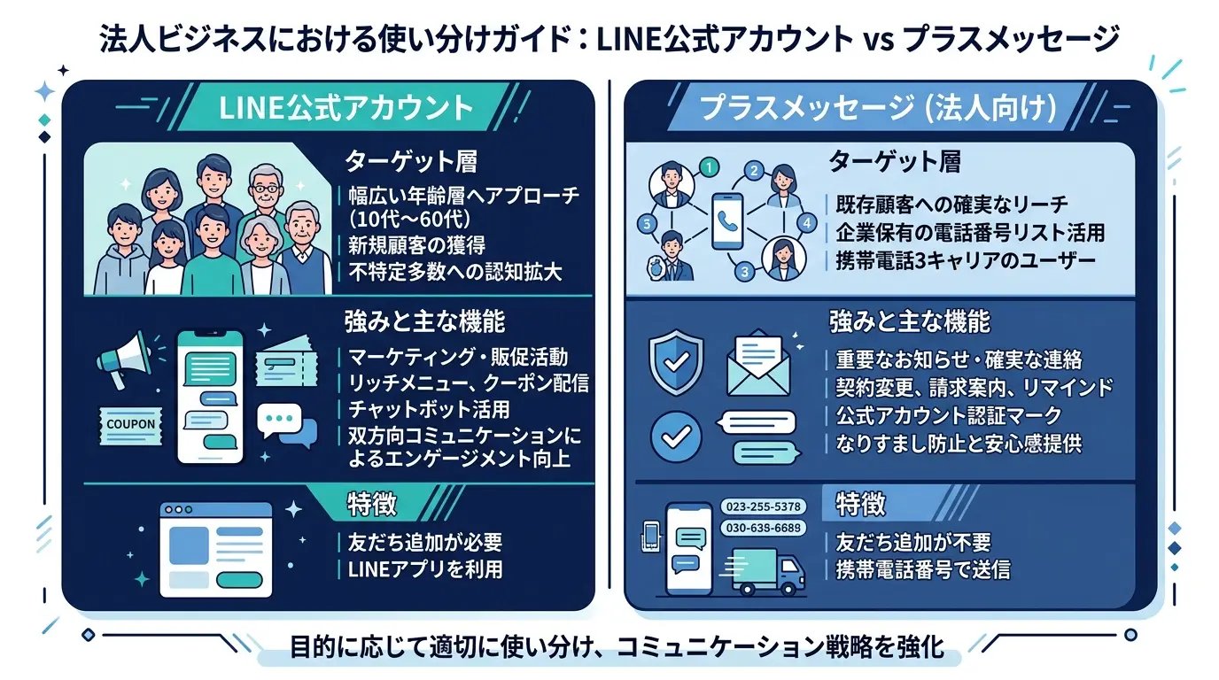 LINE公式アカウントとプラスメッセージの使い分けは?