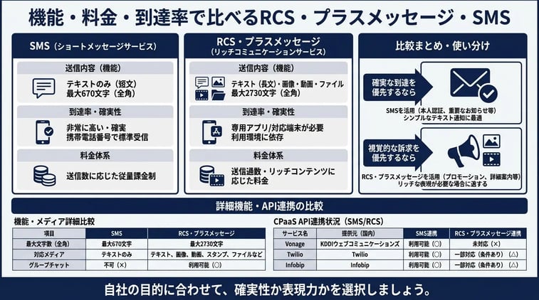 機能・料金・到達率で比べるRCS・プラスメッセージ・SMS