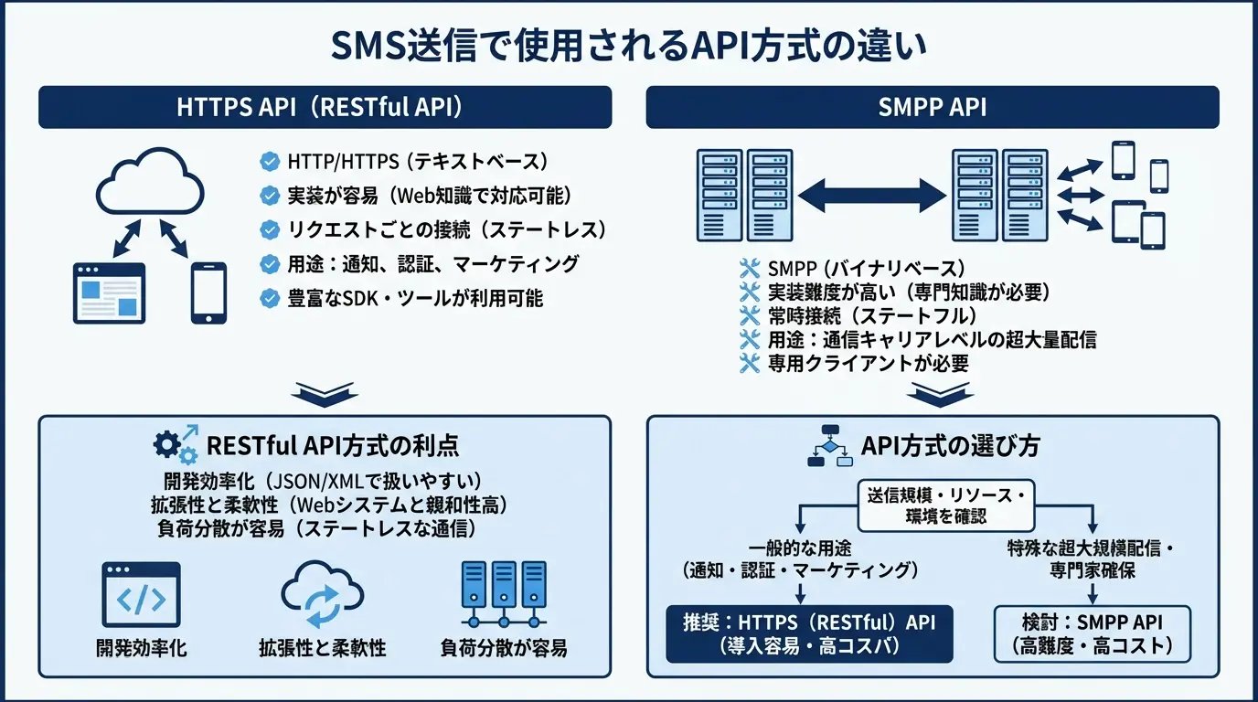 SMS送信で使用されるAPI方式の違い