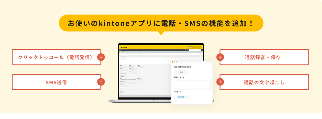 お使いのkintoneアプリに電話・SMSの機能を追加！