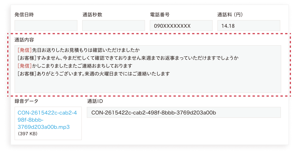 通話内容の文字起こし